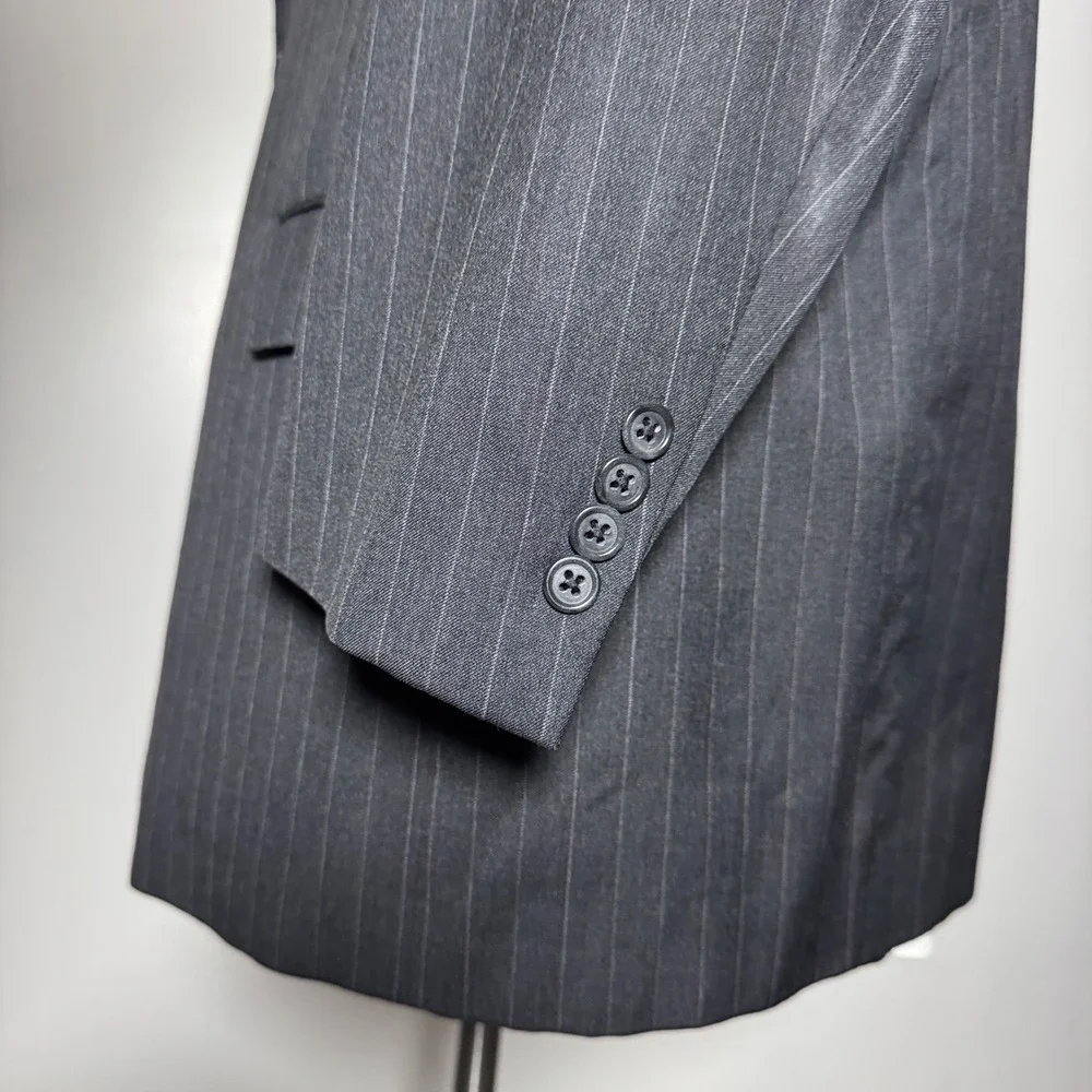 Hart Schaffner Marx‎ Suit Mens 46R 37x27 Charcoal Gray Pinstripe Wool 2-Piece